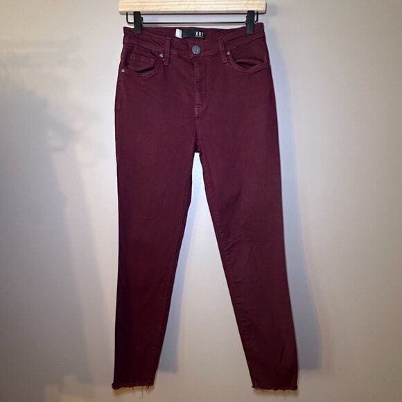 Women's 2 Kut From The Kloth Pants Donna High Rise Ankle Skinny Burgundy Raw Hem - Picture 2 of 8